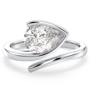 Bague élégante REYES à anneau ouvert avec goutte d'eau en argent sterling 925, moissanite certifiée GRA, pour femmes, bijoux fins - Product Image 1