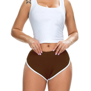 Shorts tricotés taille haute de qualité supérieure, marron uni avec bordure blanche, style sportif, respirant, taille élastique, pour femme - Product Image 5