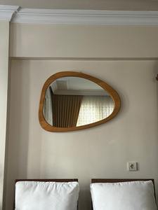 Miroir mural en bois avec incrustations géométriques, miroir mural moderne en bois pour décoration abstraite de la maison, accessoire de miroir suspendu en gros - Product Image 6