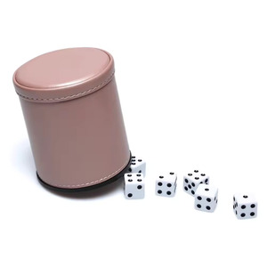 Gobelet à dés rond en PU avec couvercle pour le rangement des dés, design minimaliste durable, couleur rose, pour adultes - Product Image 1