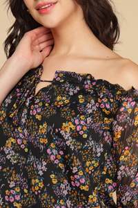 Vestido Maxi con Estampado Floral, Cuello Alto, Manga Larga, Corte en A, Chifón, Casual, Holgado, Transpirable, con Dobladillo Plisado, Cómodo para Primavera - Product Image 5