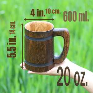 Mug Viking en bois artisanal, poli, personnalisé et gravé, respectueux de l'environnement, pour les festivals de la Renaissance, design rustique médiéval Viking - Product Image 2