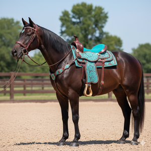 <b>Heavy</b>-<b>Duty</b> Western <b>Roping</b> Saddle Hand-Tooled Reinforced Leather Horn & Deep Seat with Plastic/Wood Tree for Ranch Work - Product Image 2