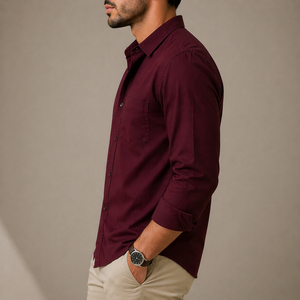 Casual Summer Mens Shirts Long-Sleeve Turn-<b>Down</b> Collar Blank Design Solid Color High Quality Men Shirt - Product Image 3