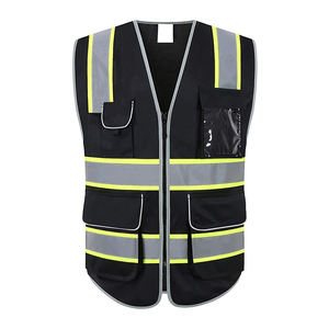 Chaleco de Seguridad de Alta Visibilidad, Negro, de Poliéster Transpirable, con Múltiples Bolsillos y Tiras Reflectantes, para Trabajo Pesado - Product Image 1