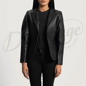 Women Real Leather <b>Quilted</b> Blazer <b>Jacket</b> Slim Fit Premium Sheepskin Diamond <b>Pattern</b> Casual Business Outerwear Fashionable Coat - Product Image 2