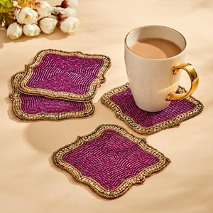 Sous-verres perlés décoratifs, sous-verres de table brodés à la main, sous-verres perlés décoratifs - Product Image 1