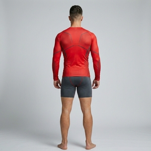 Men Custom Long Sleeve Front Logo Fitted O-Neck Compression Sporty Solid Jersey Quick Dry T-Shirt - Product Image 3