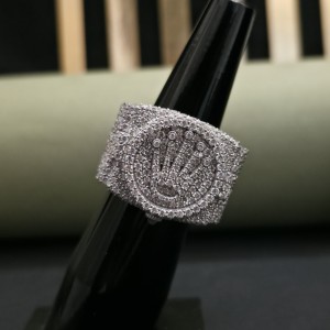 Anillo de Hip Hop con Diseño de Corona Completamente Cubierta de Moissanita Creada en Laboratorio, Certificado IGI, Chapado en Plata 925 y Acero Inoxidable, Última Tendencia - Product Image 1