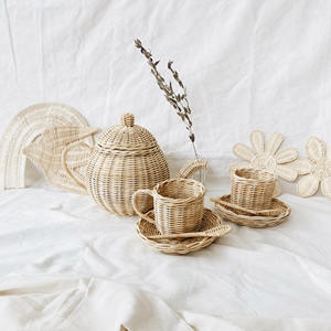 Jouets de cuisine, tasses et théières, ensembles cadeaux pour enfants, théière en bois de rotin avec ensemble de tasses - Product Image 3