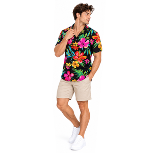 Chemise de plage pour homme à sublimation, séchage rapide, respirante, protection UV, style hawaïen tropical, vacances d'été, col rabattu à boutons corne - Product Image 6