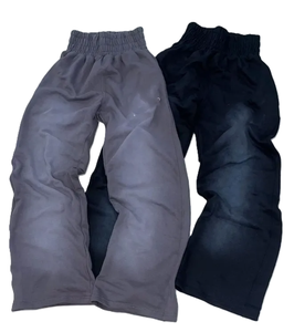 Pantalon de survêtement en coton pour hommes, taille élastique, décontracté, avec poches latérales, poids moyen, pour l'automne, couleurs gris et noir - Product Image 1