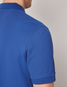 เสื้อโปโลผู้ชายสีน้ำเงิน ผ้าฝ้าย แขนสั้น ทรงปกติ สีพื้น ผ้าถัก ระบายอากาศได้ดี สวมใส่สบาย - Product Image 4