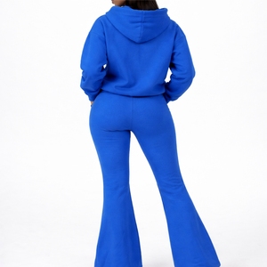Ensemble de survêtement décontracté pour femmes, pantalon évasé à capuche de couleur unie, vêtements de sport décontractés, ensemble deux pièces, coupe confortable et extensible, survêtement pour femmes - Product Image 2