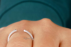 Solid White 925 Sterling Silver Women's Wedding Band Moissanite <b>Open</b> Spacer <b>Ring</b> Round Cut <b>Open</b> Cuff Half Classic Jewelry <b>Ring</b> - Product Image 3