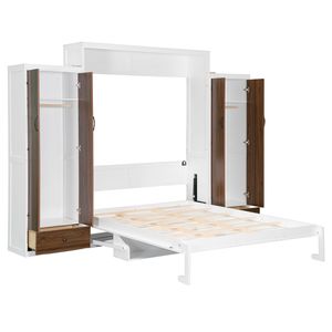 Lit Murphy pleine taille blanc avec tiroirs de rangement et table - Lit mural avec fonctions de rangement pratiques - Product Image 5