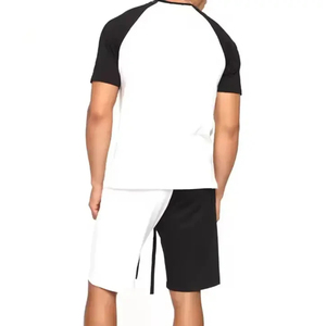 Ensemble T-shirt et short décontracté pour homme, noir et rouge, col rond, tricoté en polyester et coton respirant, manches courtes - Product Image 5