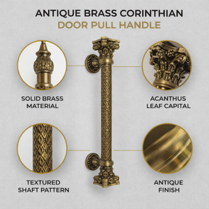 Elegante Tirador de Puerta Arquitectónico Estilo Corinthian Grandeur |   Diseño Decorativo de Columna con Capitel de Acanthus |   Hoteles de Lujo en Brass - Product Image 3