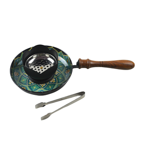 Traditional Steel Bakhoor Burner with Wooden Handle Blue Pattern Arabic Incense Charcoal Holder <b>Home</b> Fragrance Trending Burner - Product Image 3