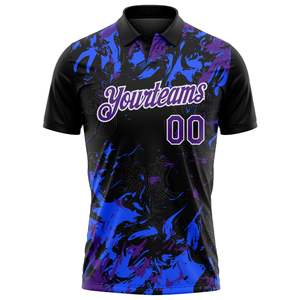 เสื้อโปโลแบบซับลิเมชั่นสั่งทำพิเศษสำหรับทีมของคุณ ผู้ชาย ระบายเหงื่อได้ดี แขนสั้น ทรงปกติ ชุดฟุตบอล สีดำ น้ำเงิน ม่วง พิมพ์ลาย - Product Image 1