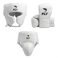 Nouvel ensemble de boxe Fly de qualité supérieure, très demandé, toutes couleurs, équipement de boxe Muay Thai à lacets, en cuir de vachette 100%, avec protège-tête et protège-guêtres