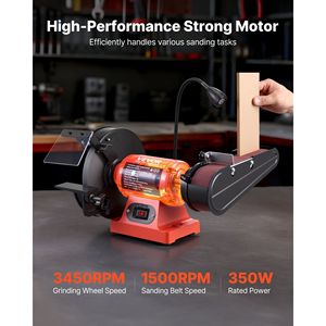 Smerigliatrice da banco professionale da 350W 8 pollici e levigatrice a nastro da 2x28 pollici con luce di lavoro a LED e protezione con schermo di protezione - Product Image 2