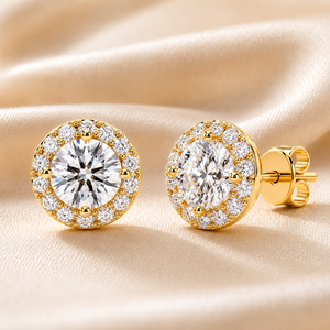 Luxury Round Cut Halo Diamond Stud Screw <b>Back</b> 18K Pure Gold Lab Grown Diamond Bridal Wedding <b>Earrings</b> Fine Jewelry for Women - Product Image 1