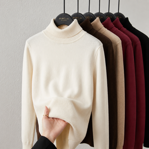 Unisex <b>Turtleneck</b> <b>Sweater</b> 100% Wool Knitted Solid Color Minimalist Regular Fit Winter Pullover Unisex - Product Image 2