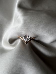 Asscher Cut Moissanite <b>Ring</b> <b>Split</b> Shank 18K White Gold Plated Engagement <b>Ring</b> Geometric Solitaire Diamond Alternative <b>Ring</b> - Product Image 3