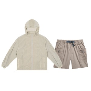 Ensemble de survêtements de sport unisexe d'été de haute qualité en nylon écologique, coupe-vent, design 2-en-1, à capuche, taille élastique, longueur intégrale - Product Image 2