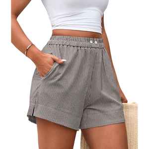 Women's High Waisted Striped Cotton Shorts <b>Elastic</b> Waist Loose Fit Casual Summer Shorts - Product Image 5