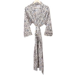 Traditional Pure Cotton V-neck Belt Closure Breathable Kimono Floral Pattern Women's Night Wear Gown <b>Beach</b> Cover Full <b>Robe</b> - Product Image 5