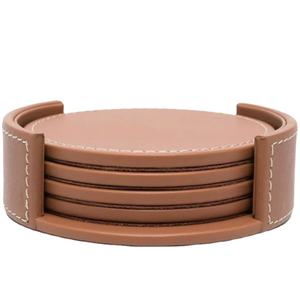 Haute qualité meilleure qualité en cuir maison décorative dessus de table thé et café servant 4 pièces avec support sous-verres ensemble au meilleur prix - Product Image 1
