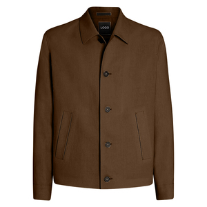 Men's Brown Cotton Shirt <b>Jacket</b> Regular Fit Turn-down Collar Single Breasted Casual Autumn Wear - Product Image 1