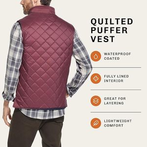 Men Casual Lightweight <b>Quilted</b> Puffer Vest Stand Collar Zip up <b>Waistcoat</b> Solid Water Resistant Winter Outdoor Outerwear - Product Image 2
