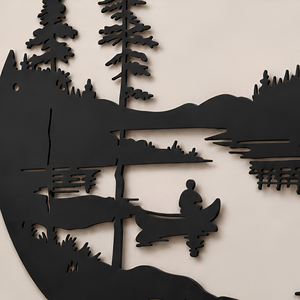 Décoration Murale en Fer Paysage Montagne Lac, Sculpture Métallique Contemporaine pour Intérieur et Extérieur, Art Mural Circulaire en Métal, Paysage Lacustre Arbre Naturel - Product Image 3