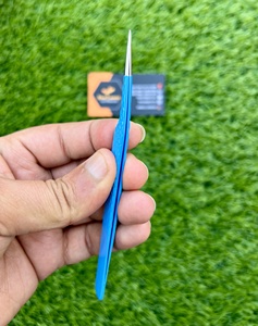 Pince à cils de couleur plus bleue à poignée diamantée en acier inoxydable, pointe en fibre, volume, boîte d'emballage, isolation, marque privée, vente en gros - Product Image 5