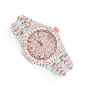 Reloj de Lujo para Hombre con Diamantes Moissanite VVS de la Mejor Calidad, Cristal de Cuarzo, Chapado en Oro Blanco y Oro Rosa, Acero Inoxidable, Estilo Romano, Hip Hop, Deportivo - Product Image 2