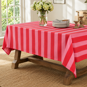 Striped Red Pink Rectangular <b>Tablecloth</b> Cotton Polyester <b>Linen</b> Washable Classic Style Home Dining Cover - Product Image 1