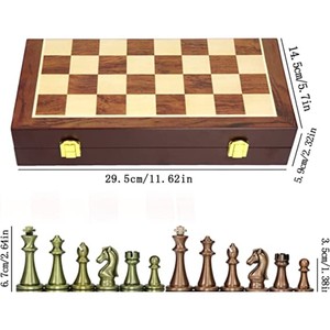 Jeu d'échecs de luxe en bois, pièces d'échecs magnétiques en métal antique, plateau pliable portable, jeu de société de haute qualité, coffret cadeau premium - Product Image 4