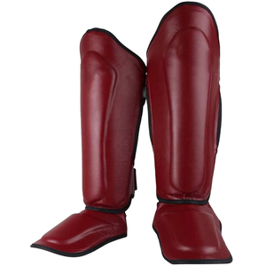 Red PU Leather Shin Guards With <b>Hook</b> And Loop Closure For Adult Sports Protection Lightweight All Seasons Use - Product Image 1