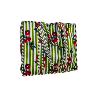 Grand sac fourre-tout fantaisie imprimé bloc cerise-vert et blanc durable - Product Image 2