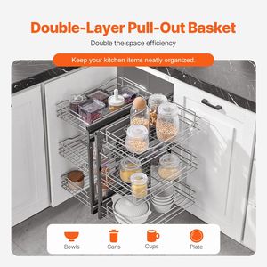 Organizador Extraíble para Esquinas de 15 Pulgadas con 3 Niveles y 6 Estantes para Almacenamiento en Gabinetes de Cocina con Cesta de Acero al Carbono Cromado - Product Image 3
