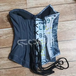 Top Corset con Copas con Aros y Varillas de Acero, Bicolor, con Panel de Mezclilla y Estampado de Billetes de Dólar, para Salir de Noche y Fiestas - Product Image 4