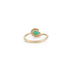 Anillo de Oro Amarillo Real K14 con Esmeralda y Diamantes en Forma de Pera, Joyería Fina Personalizada, Precio al por Mayor con MOQ Bajo - Product Image 6