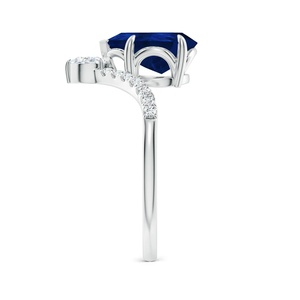 14K Pure <b>Gold</b> Prong <b>Set</b> 8x6MM 1.40Ctw Natural Blue Sapphire Gemstone Chevron <b>Ring</b> With 0.19Ct Pave Diamond Handmade Wedding <b>Ring</b> - Product Image 3