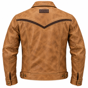 Veste Western en Cuir Tan pour Homme, Motif Chevron sur la Poitrine, Fournisseur et Fabricant OEM ODM Personnalisé - Product Image 2