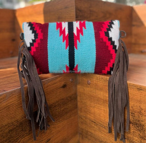 Western Stylish Real Tooled Aztec Leather Multi Color Fringe Sling Bag Venta caliente Nueva llegada Tooled Saddle Blanket Handbag - Product Image 5
