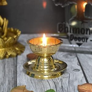 Designer Brass Diya Pair with Elegant Back Artwork, Multi Wick <b>Oil</b> Lamp Stand for Puja Room, Temple Decor and Festive Lighting - Product Image 1