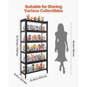 Vitrina de Madera Natural de 5 Niveles con Puertas de Acrílico, 68 cm de Alto, Estantería para Libros, Exhibición para el Hogar, Oficina, Sala de Estar, Exhibición de Modelos - Product Image 3